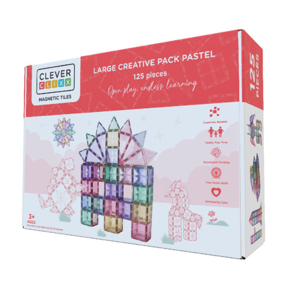 Cleverclixx Grote Creatieve Set in Pastelkleuren – 125 Stuks Magnetische Bouwstenen