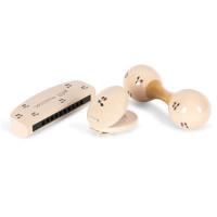 Konges Sløjd houten muziekset – incl. mondharmonica, maracas & castagnet